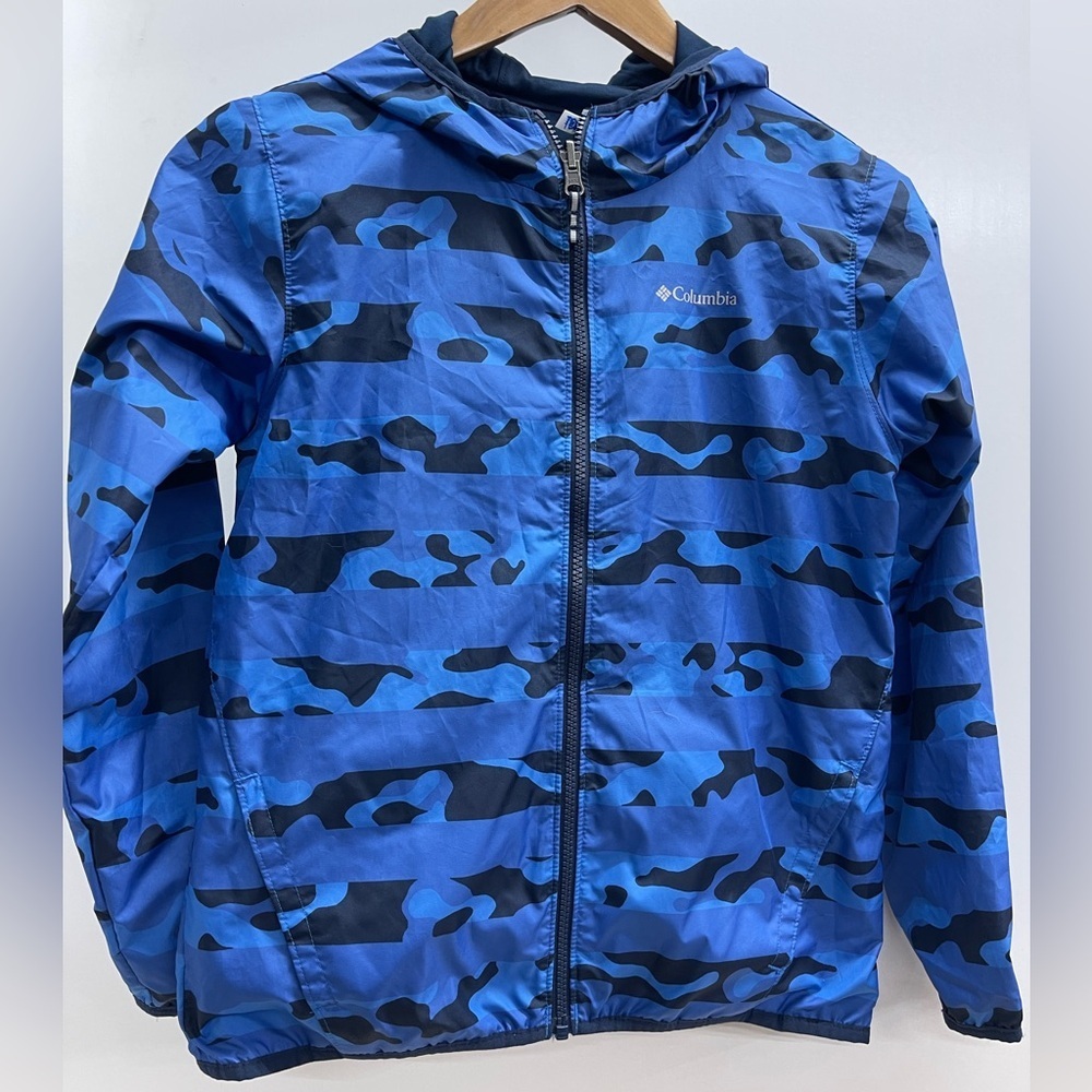 Columbia Blue and Black Camo Kids‎ Reversible Jacket With Hood